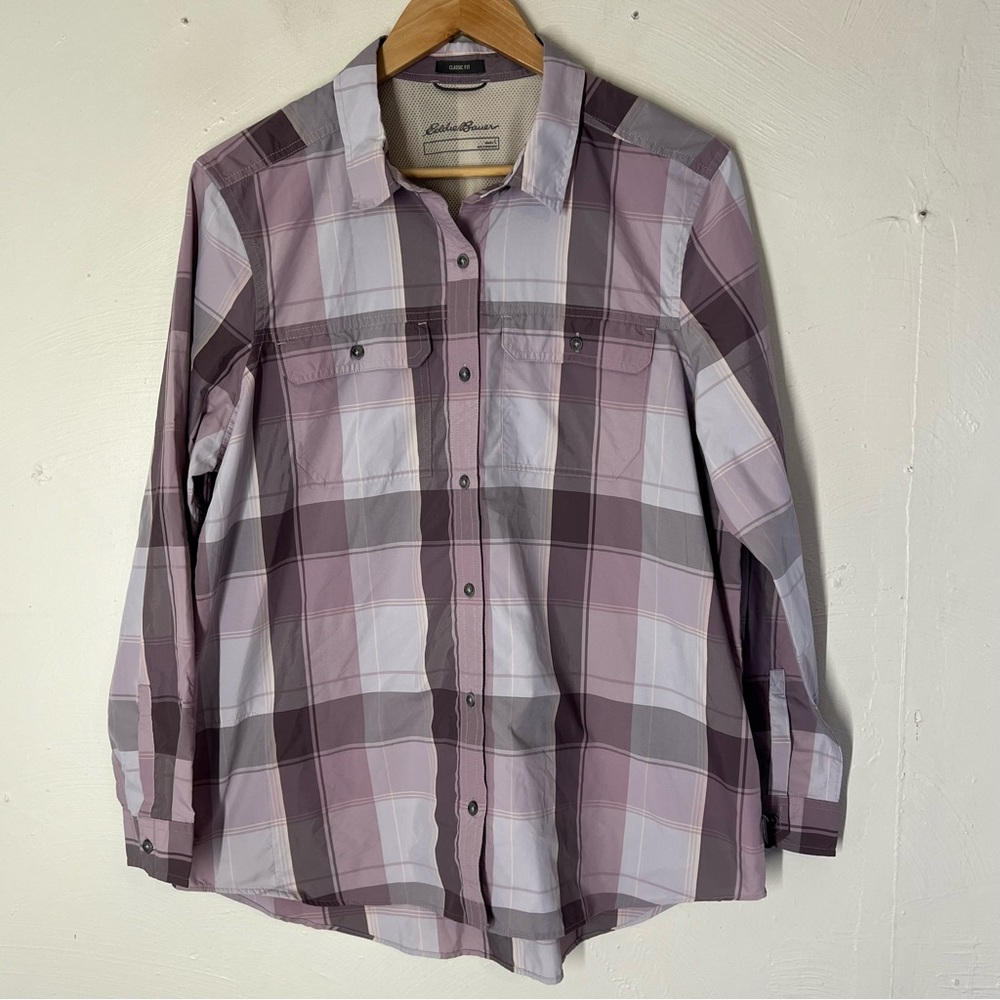 Eddie Bauer Shirt Performance Outdoor Hiking Button Down Camp Shirt Womens Large